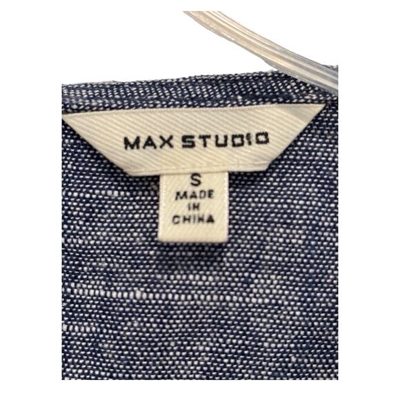 Max Studio Dress Womens Small Linen Blend Heather Blue Contrast Stitch‎ Pockets - Picture 4 of 9